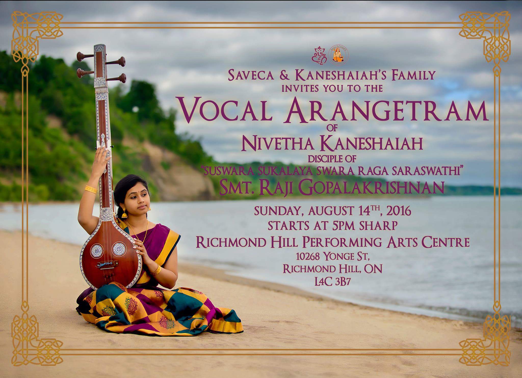 Inviation: Vocal Arangetram of Nivetha Kaneshaiah